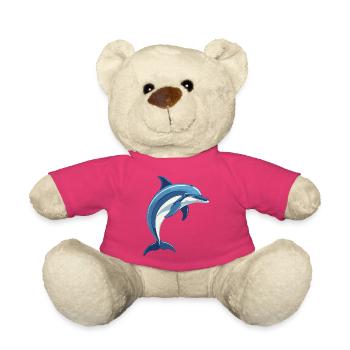 Blauer Delfin springt aus dem Wasser - Teddy - Pink - Vorne