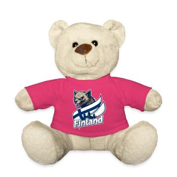 Finnland Wolf mit finnischer Flagge - Teddy - Pink - Vorne