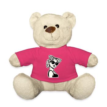 Retro Pinup Girl Polka Bow - Teddy Bear - pink - Front