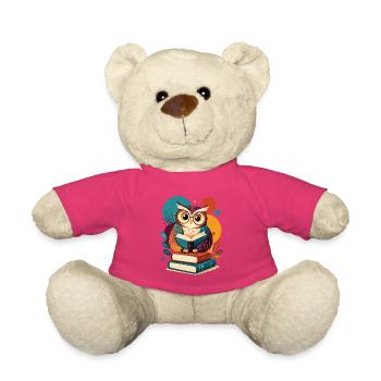Hibou lecteur coloré - Nounours - rose - Devant