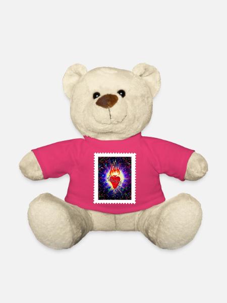 Herz Jesu Feuerherz Dornenkrone - Teddy - Pink