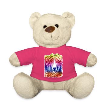 Hund-Dame mit Haube (Regenbogen) - Teddy - Pink - Vorne