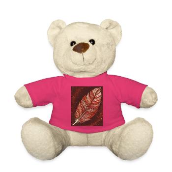Red-White Feather - Elegance on Red - Teddy Bear - pink - Front