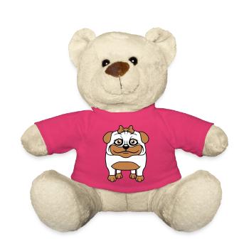 Dog Pug Girl Pretty Bow Woman Female - Teddy Bear - pink - Front