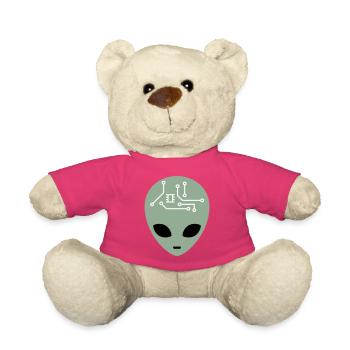 Alien Head with Circuits (three colours) - Teddy Bear - pink - Front
