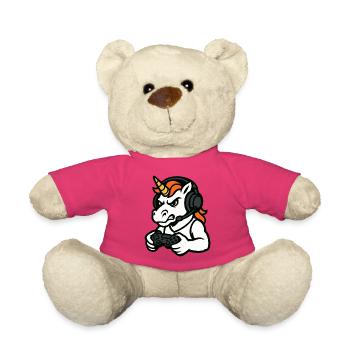Mascotte joueur licorne féroce avec casque - Nounours - rose - Devant
