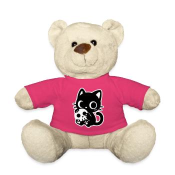 Süße Gruselkatze mit Totenkopf | Kawaii Spooky Mot - Teddy - Pink - Vorne