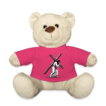 Stations of the Cross silhouette in black and white - Teddy Bear - pink - Front