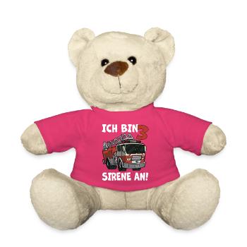 3 Geburtstag Feuerwehr Sirene Feuerwehrauto Motiv - Teddy - Pink - Vorne