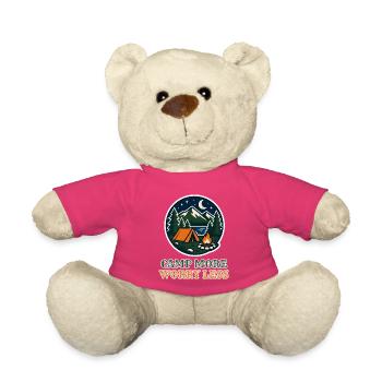 Camp More Worry Less – Retro Camping Abzeichen - Teddy - Pink - Vorne