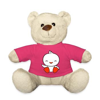 Ente sitzt freundlich glücklich Begrüßung Winken - Teddy - Pink - Vorne