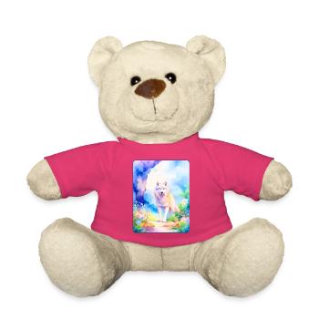 Weißer Wolf umgeben von Blumen - Teddy - Pink - Vorne