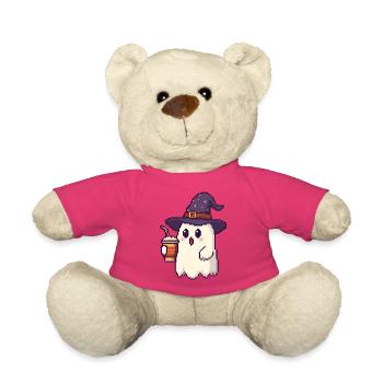 Pixel Geist mit Zauberhut & Pumpkin Spice Latte - Teddy - Pink - Vorne
