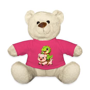 Petit dino fait des chevauches en cochon - Nounours - rose - Devant