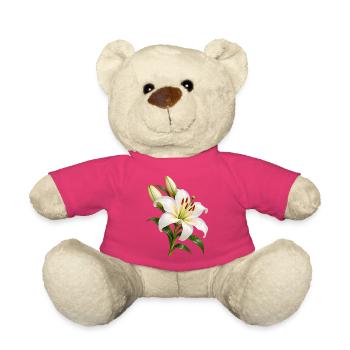Weiße Lilienblüte mit Tau - Teddy - Pink - Vorne