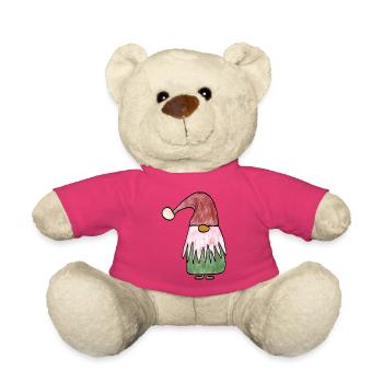 Fröhlicher Gartenzwerg mit Weihnachtsmütze - Teddy - Pink - Vorne