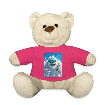 Un Yéti géant skie joyeusement avec des lunettes vertes - Nounours - rose - Devant