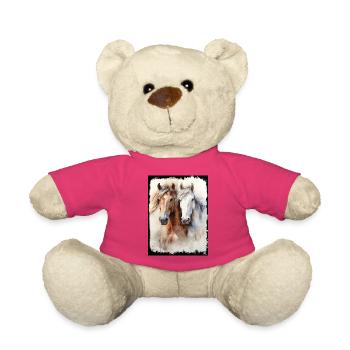 Zwei edle Pferde Portrait Aquarell Malerei Kunst  - Teddy - Pink - Vorne