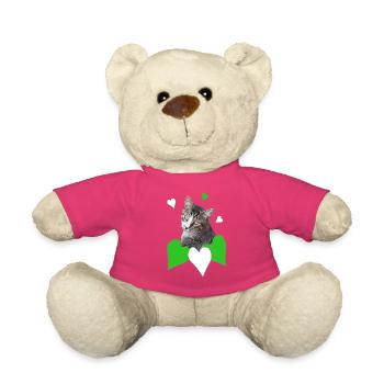 Katzenliebe getigerte Katze grünen Herzen - Teddy - Pink - Vorne