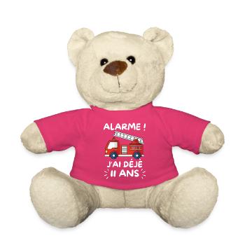 Camion Pompier 11 Ans Anniversaire Garçon - Nounours - rose - Devant