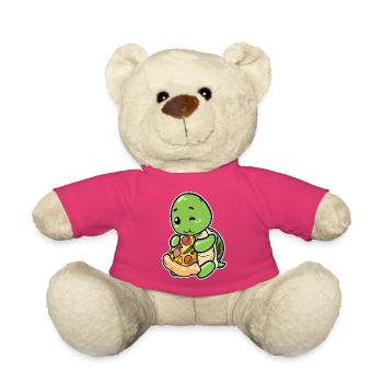 Süße Schildkröte mit Pizza: Lustiges Foodie Motiv - Teddy - Pink - Vorne