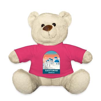 Santorini Greece Vintage Travel Poster - Teddy Bear - pink - Front