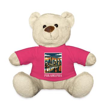 Affiche du coucher de soleil de la skyline de Philadelphie - Nounours - rose - Devant