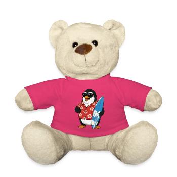 Surfer-Pinguin mit Hibiskus-Hemd - Teddy - Pink - Vorne