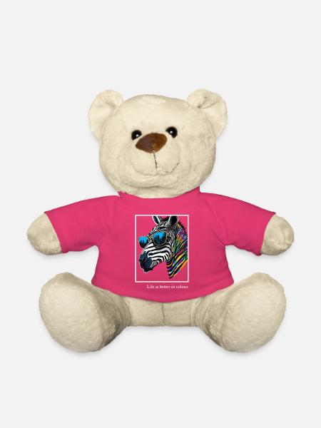 Regenbogenzebra mit Brille - Teddy - Pink