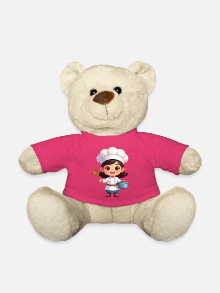 Kleine Köchin mit Kochlöffel & Topf – Kawaii-Comic - Teddy - Pink