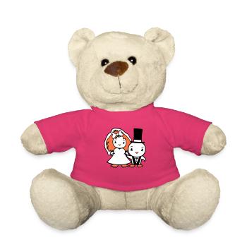 2 Birds Wedding Couple Ducks Wedding Man Woman Cute - Teddy Bear - pink - Front