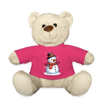 Bonhomme de neige joyeux avec écharpe rouge et chapeau haut de forme - Nounours - rose - Devant
