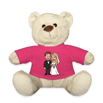 Bande dessinée de mariage couple de mariés - Nounours - rose - Devant