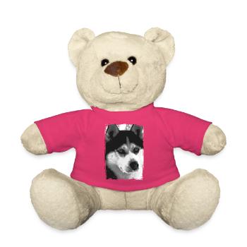 Portrait de Husky noir et blanc - Nounours - rose - Devant