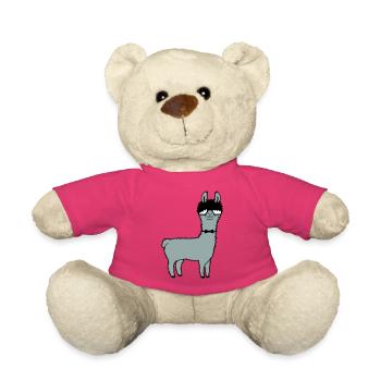 Llama Nerd Geek Hornglasses Bow Tie Funny Alpaca Cute - Teddy Bear - pink - Front