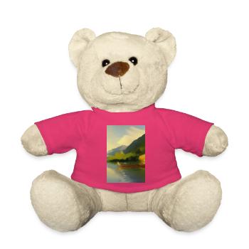 Landscape with lake, boat and mountains - Teddy Bear - pink - Front