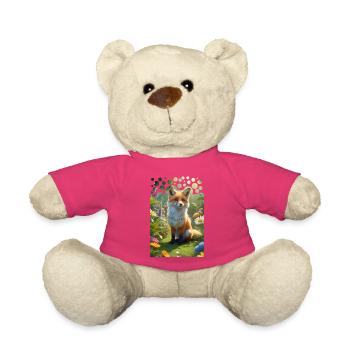 Frecher süßer Fuchs auf einer Wiese mit Blumen - Teddy - Pink - Vorne