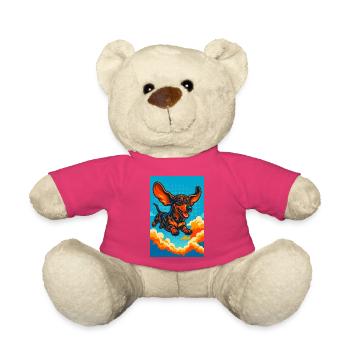 Illustration vibrante d'un teckel volant - Nounours - rose - Devant