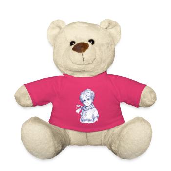 Blauer Bleistiftjunge mit Schal - Teddy - Pink - Vorne