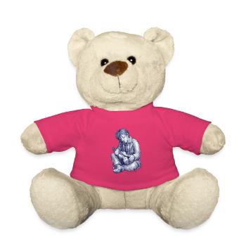 Melancholischer Leser  | Handgemalte Zeichnung  - Teddy - Pink - Vorne