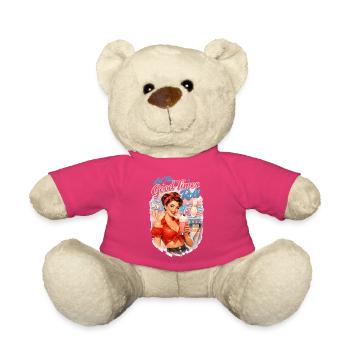 Retro Pin-Up Lady: Bowling & Milchshake Motiv - Teddy - Pink - Vorne
