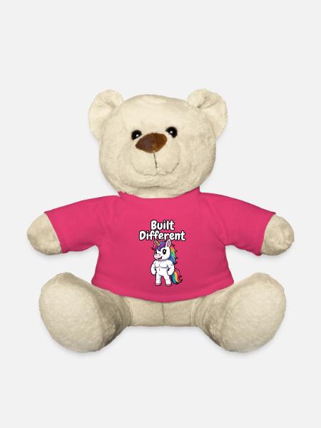 Built Different Unicorn Muscular - Teddy Bear - pink