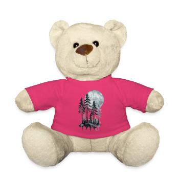 Forêt au clair de lune, Aquarelle, Silhouette - Nounours - rose - Devant