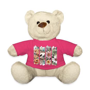 Wasserfarbene Blüten mit Faultier - Teddy - Pink - Vorne