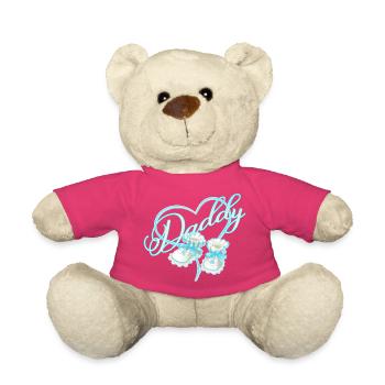 Daddy mit Herz Junge Babyschuhe blau - Teddy - Pink - Vorne