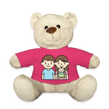 Junge Familie mit Baby | Süße Eltern Cartoon - Teddy - Pink - Vorne