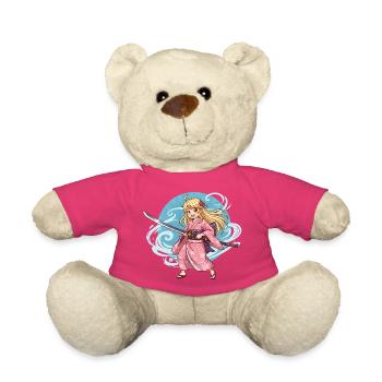 Fille samouraï d’anime en kimono avec un katana - Nounours - rose - Devant