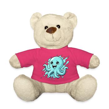 Happy Octopus Cartoon - Teddy Bear - pink - Front