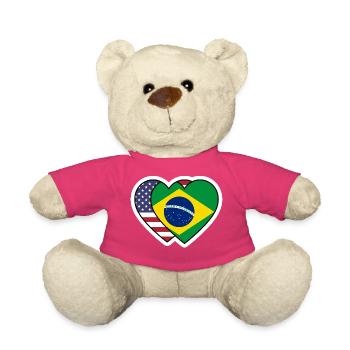 Sticker Cœurs USA Brésil - Design Drapeau  - Nounours - rose - Devant