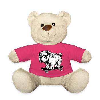 Mops Hund Skateboarder Street Art Zeichnung - Teddy - Pink - Vorne